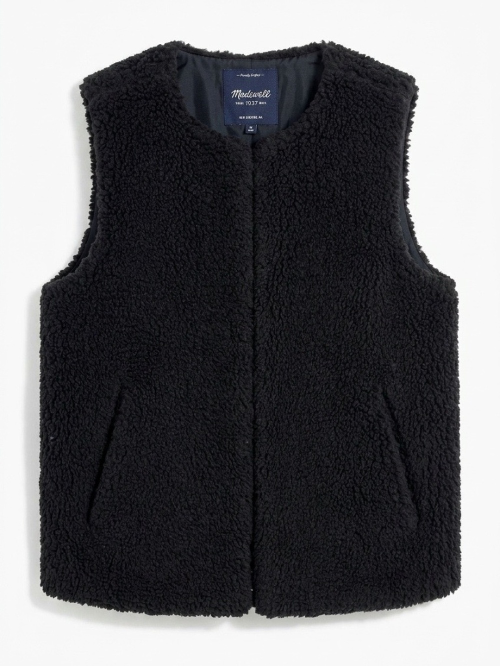 Madewell Black Faux Fur Fuzzy Sleeveless Shearling Sherpa Fleece Vest - size XS